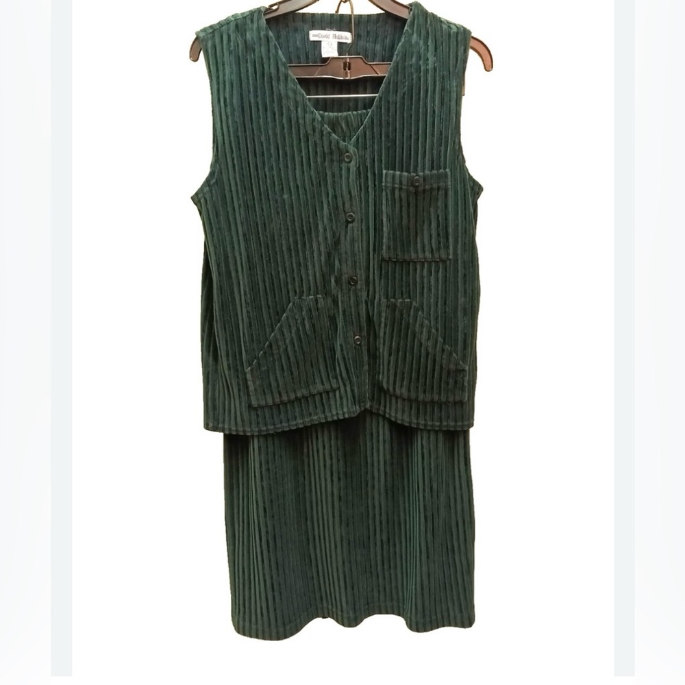 Vintage Y2K two-piece skirt set, long buttoned vest, soft velour, cozy, size M